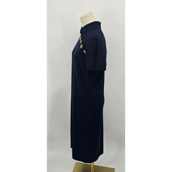 Vintage St. John Collection by Marie Gray Navy Knit Dress Gold Anchor Button - Picture 3 of 5